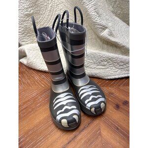 Wootie Kids Skeleton Rain Boots Black Gray Waterproof Pull-On Sun Faded Display